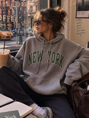 Brandy Melville John Galt Gray Hoodie with Green NEW YORK Lettering